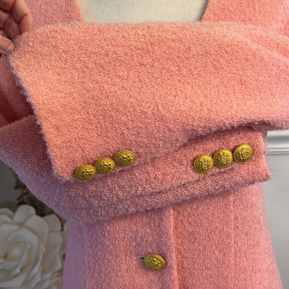 BANU Paris Wool Vintage Bubblegum Pink Blazer & Skirt Set Gold Buttons Sz 10 - Picture 5 of 13